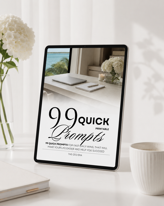 99 Quick AI Prompts: Editable Canva Template (Fully Unlocked Canva Template + MRR/PLR)